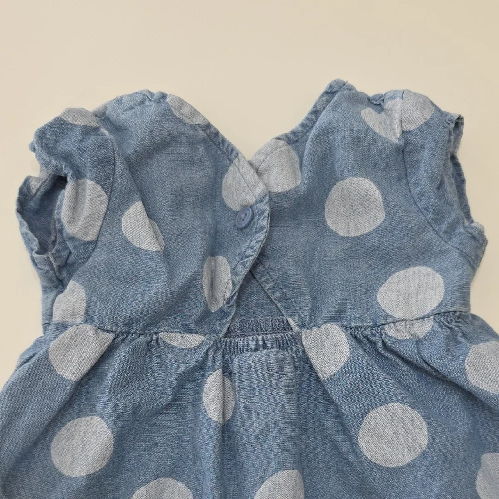 Carter's Baby Girls Blue Denim White Polka Dot Empire Waist Dress Size 9M Summer